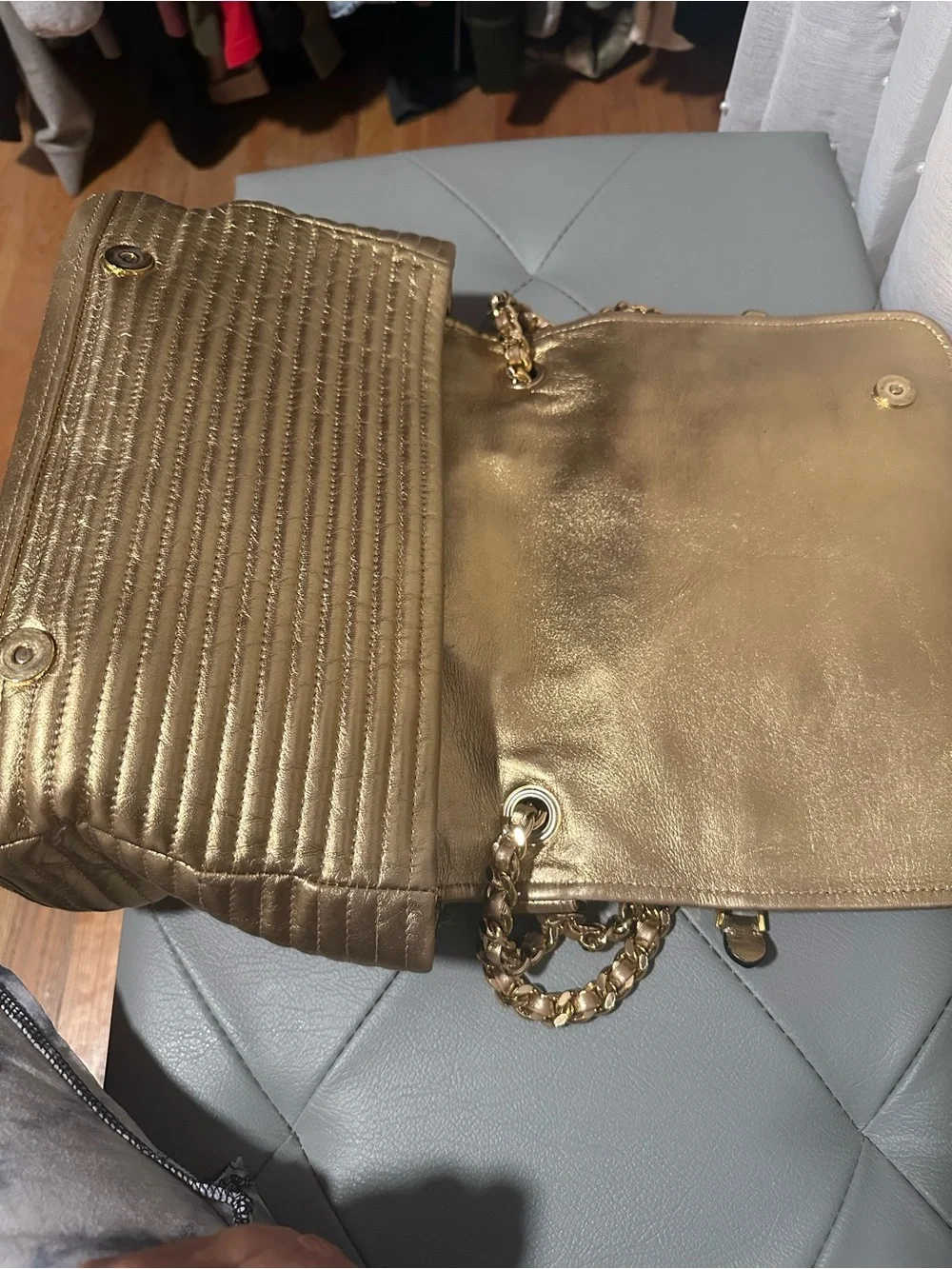 Moschino Gold Moto Jacket Crossbody Bag